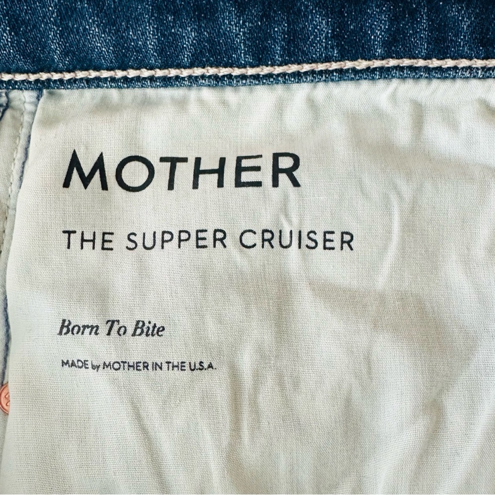 Mother Denim Born to Bite Flares, light distressing and a raw hem. - Picture 7 of 9